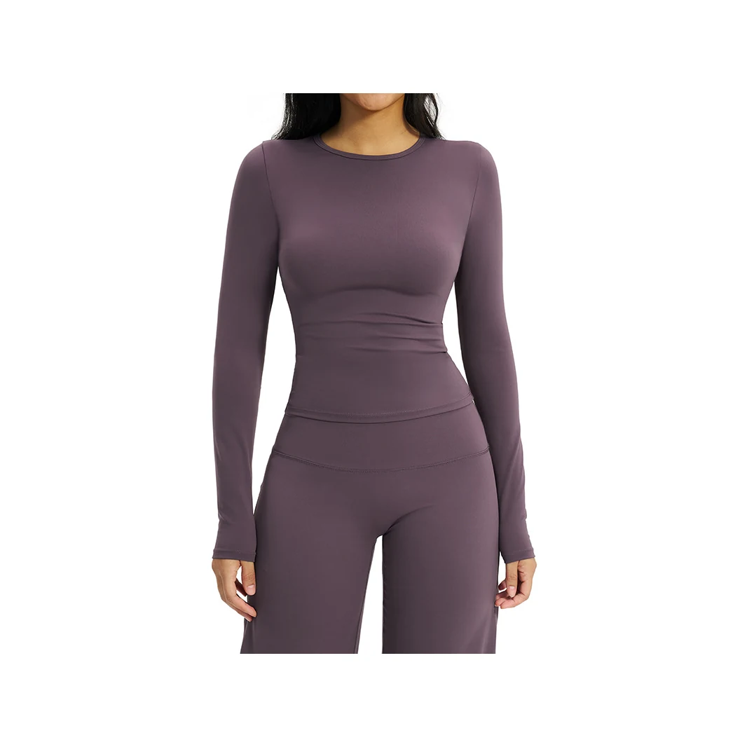 YEEGEM YGCX8519 fitted long-sleeve active top, plum front