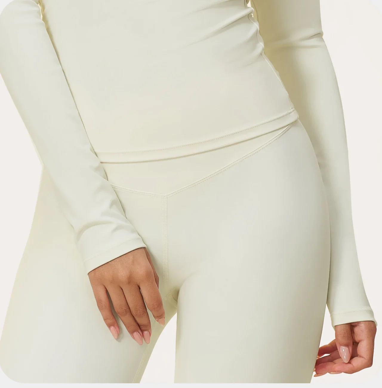 YEEGEM YGCX8519 fitted long-sleeve active top, hem and sleeve detail
