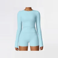 YEEGEM YGCX8519 fitted long-sleeve active top, sky blue front