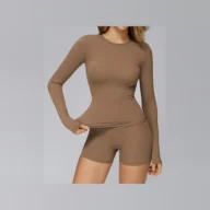 YEEGEM YGCX8519 fitted long-sleeve active top, taupe front