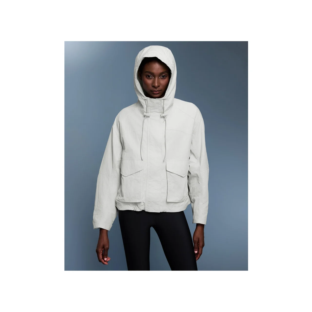 YEEGEM YGD25126 lightweight hooded outdoor jacket, ivory hood up