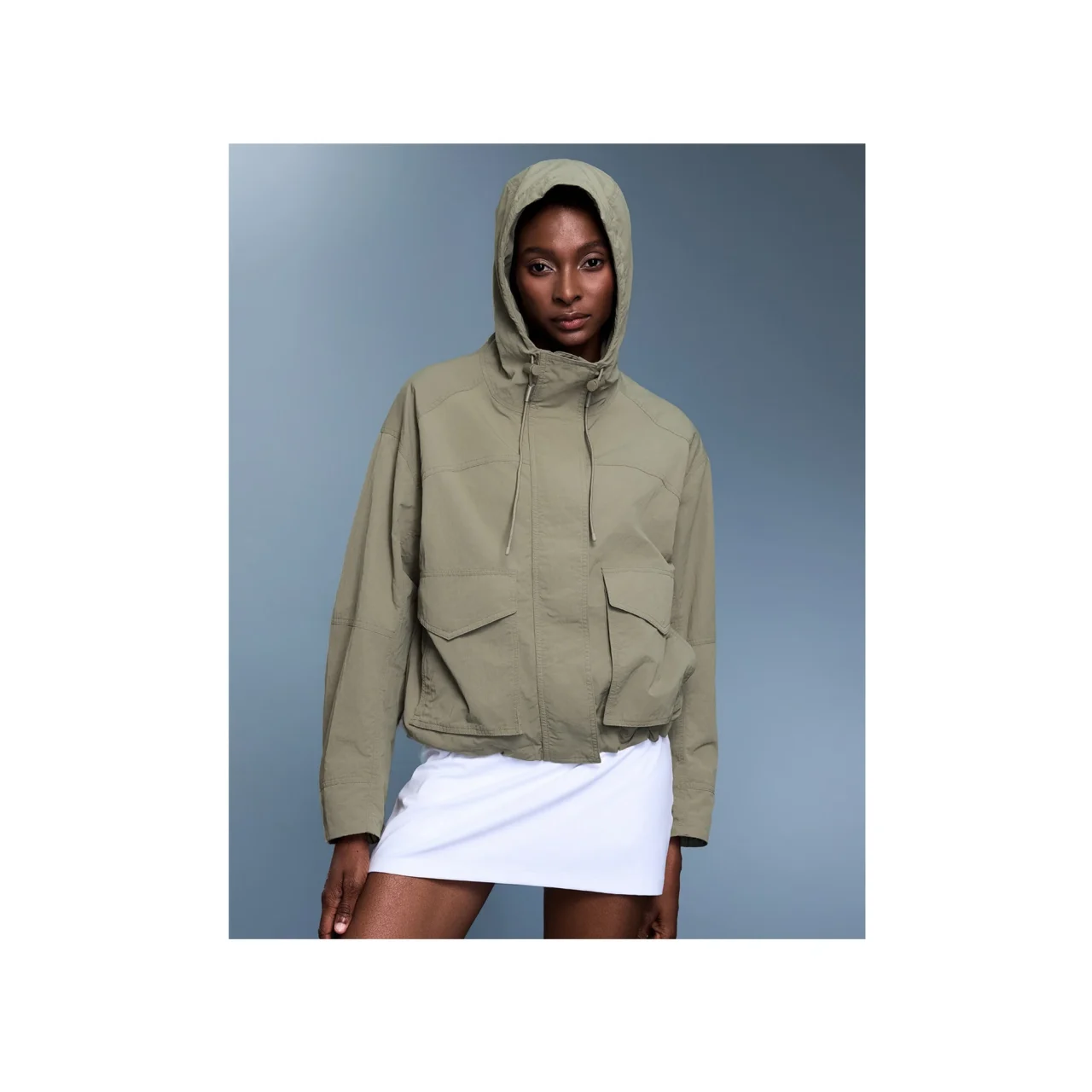YEEGEM YGD25126 lightweight hooded outdoor jacket, olive front