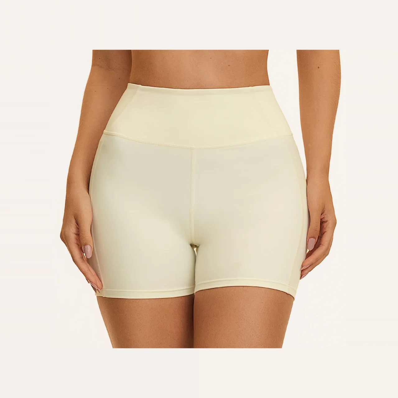 YEEGEM YGDK5575 high-waist biker shorts, cream — front