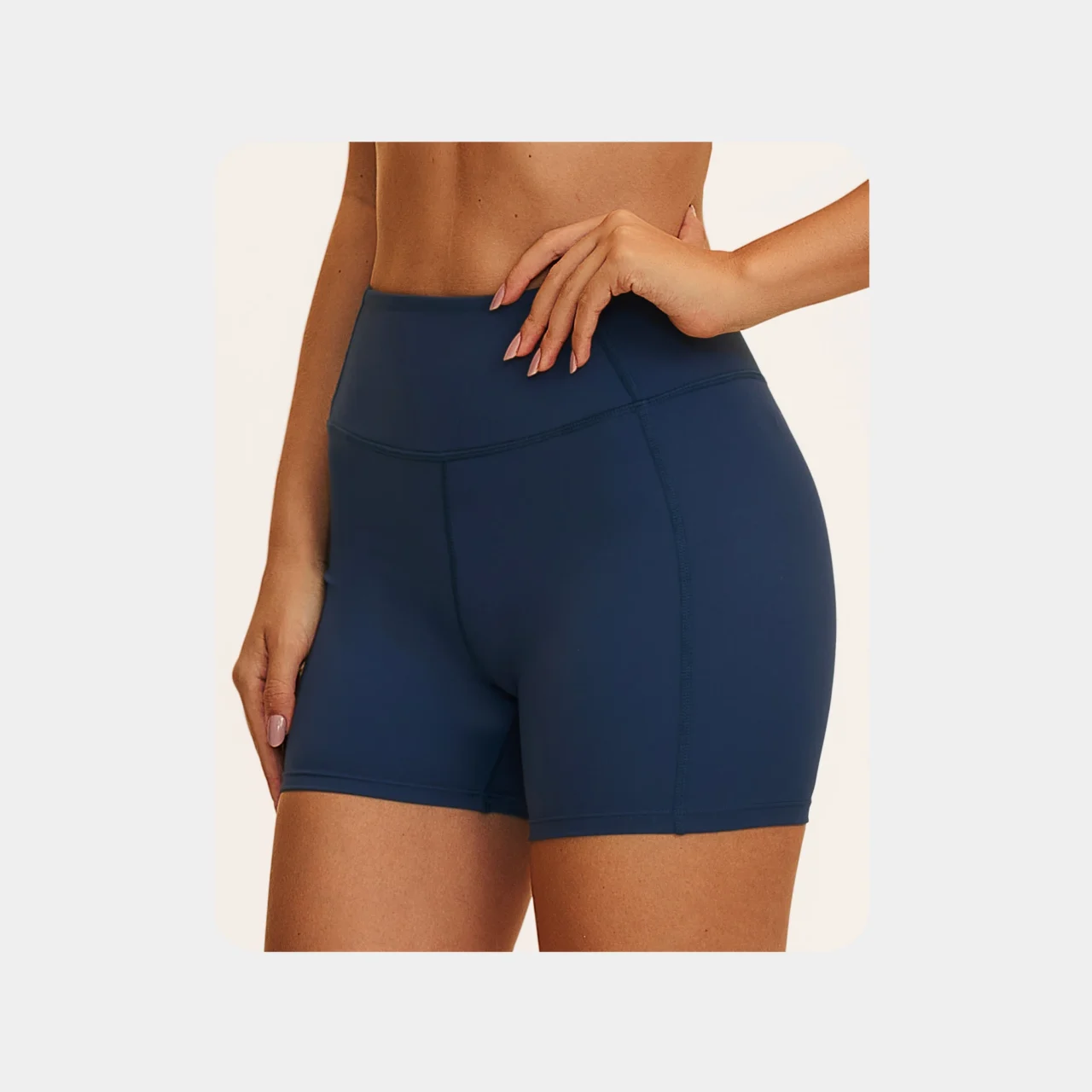 YEEGEM YGDK5575 high-waist biker shorts, navy — angled view