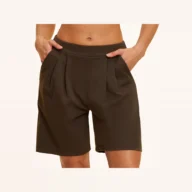 YEEGEM YGDK8793 relaxed pleated training shorts, brown front