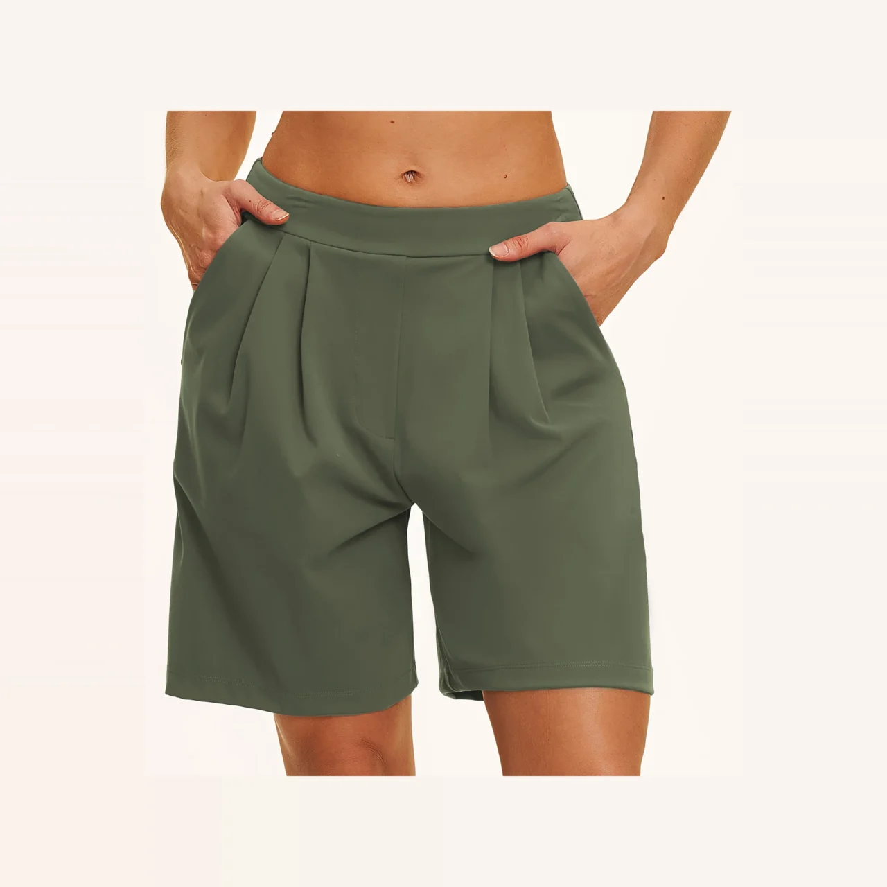 YEEGEM YGDK8793 relaxed pleated training shorts, olive front