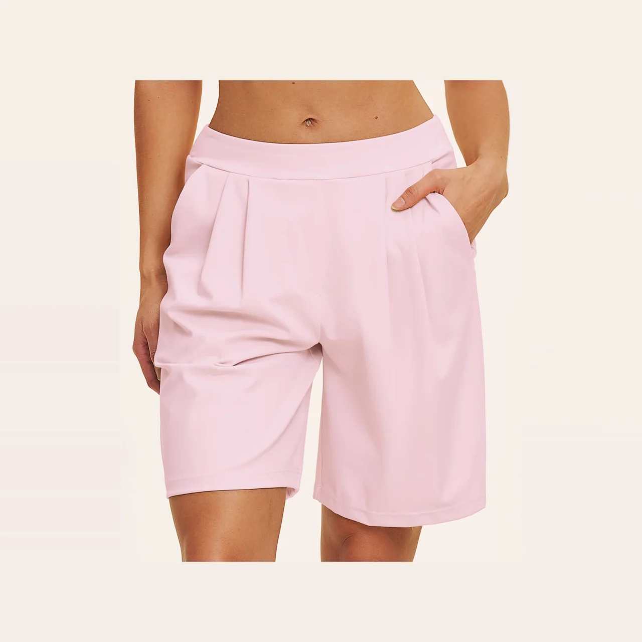 YEEGEM YGDK8793 relaxed pleated training shorts, pink front