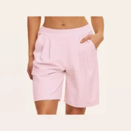 YEEGEM YGDK8793 relaxed pleated training shorts, pink front