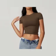 YEEGEM YGDX8743 fitted cropped active tee, brown front