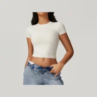 YEEGEM YGDX8743 fitted cropped active tee, ivory front