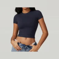 YEEGEM YGDX8743 fitted cropped active tee, navy front