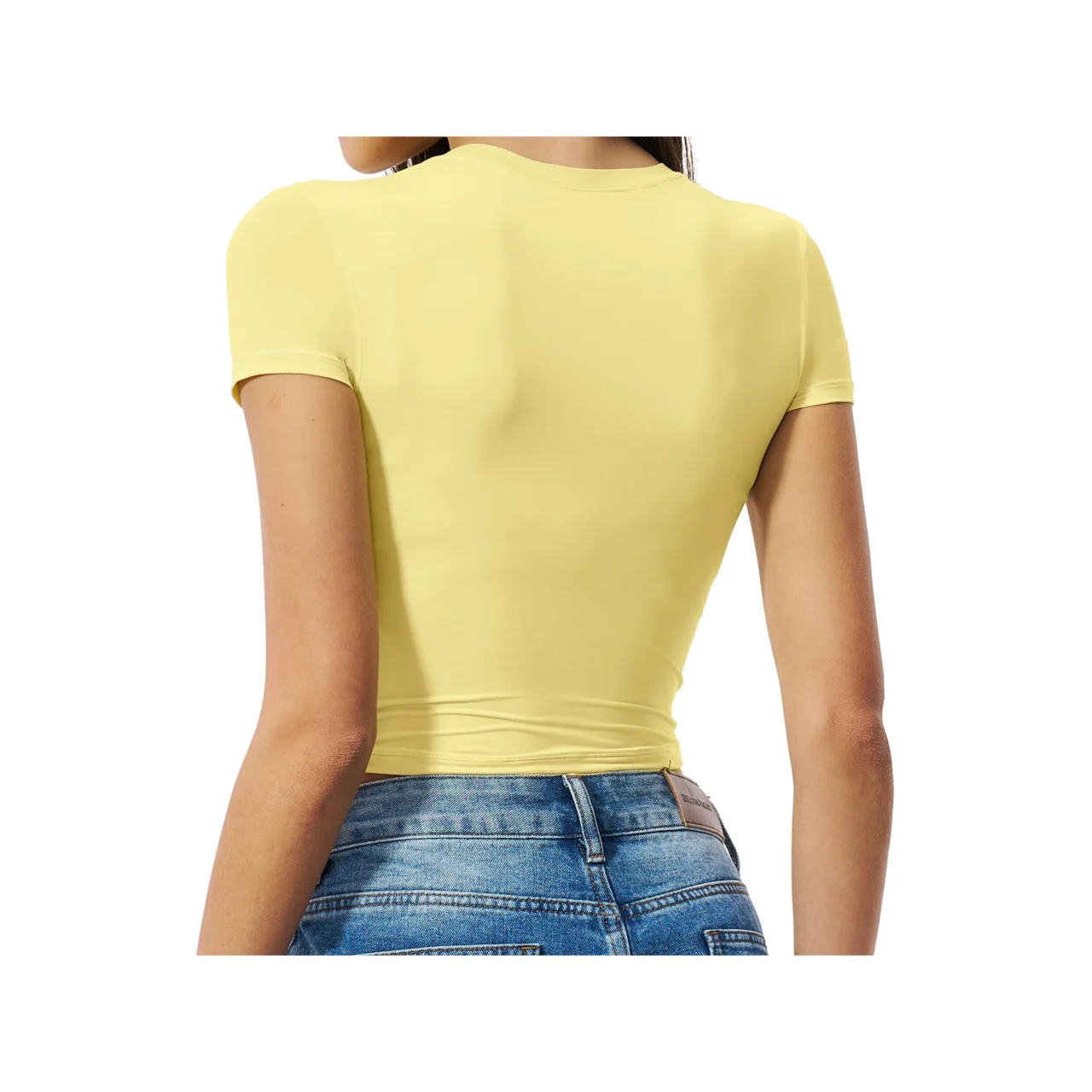 YEEGEM YGDX8743 fitted cropped active tee, pale yellow back