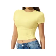 YEEGEM YGDX8743 fitted cropped active tee, pale yellow front