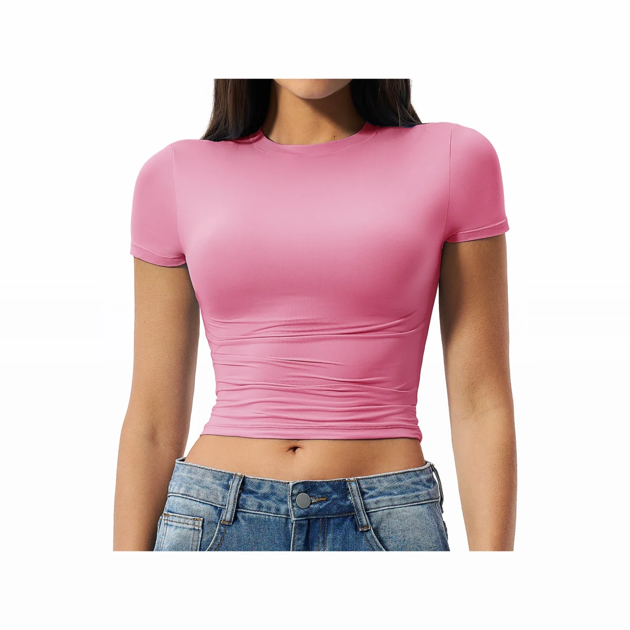 YEEGEM YGDX8743 fitted cropped active tee, pink front