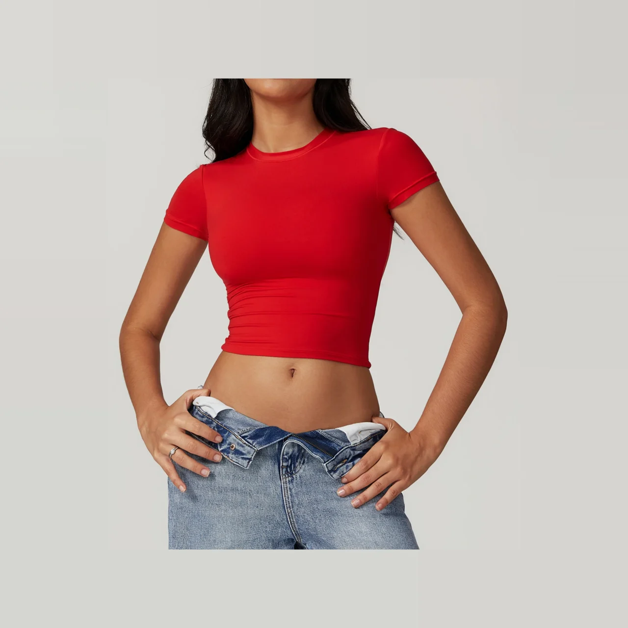 YEEGEM YGDX8743 fitted cropped active tee, red front