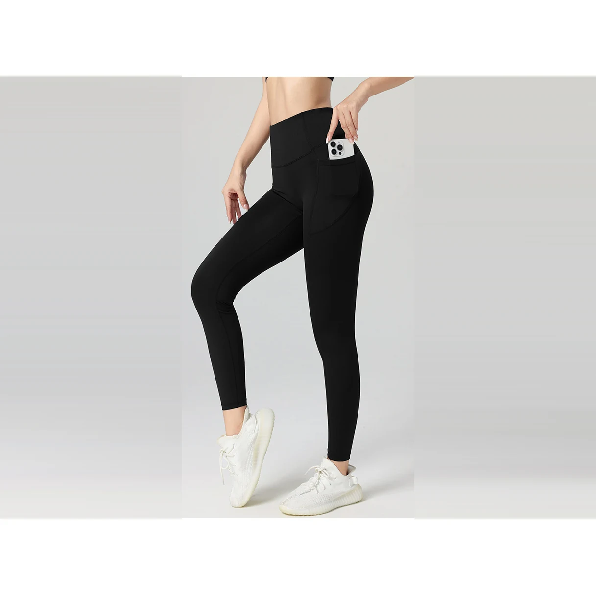 YEEGEM YGFY4568 high-waist side-pocket performance leggings, black front