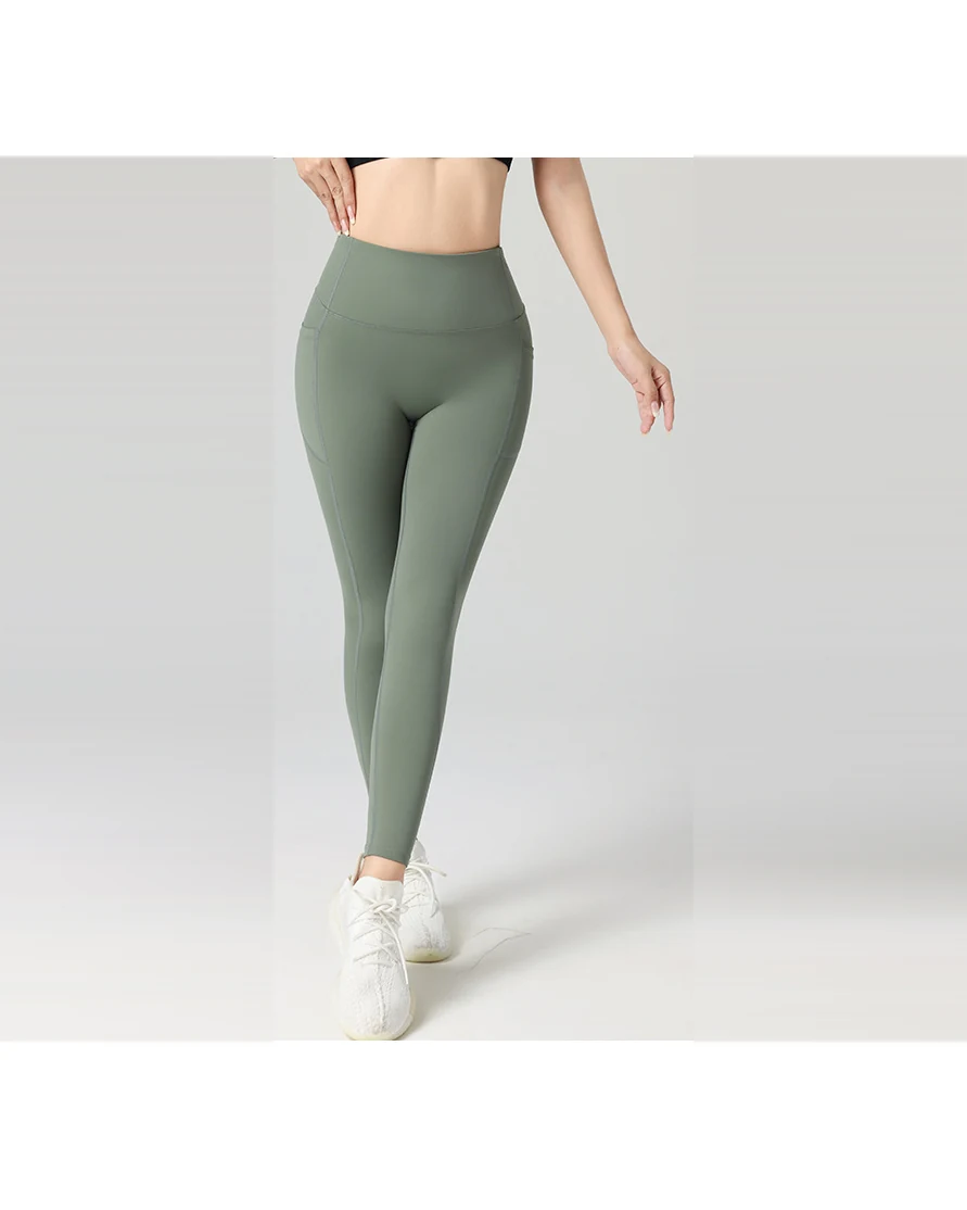 YEEGEM YGFY4568 high-waist side-pocket performance leggings, sage front