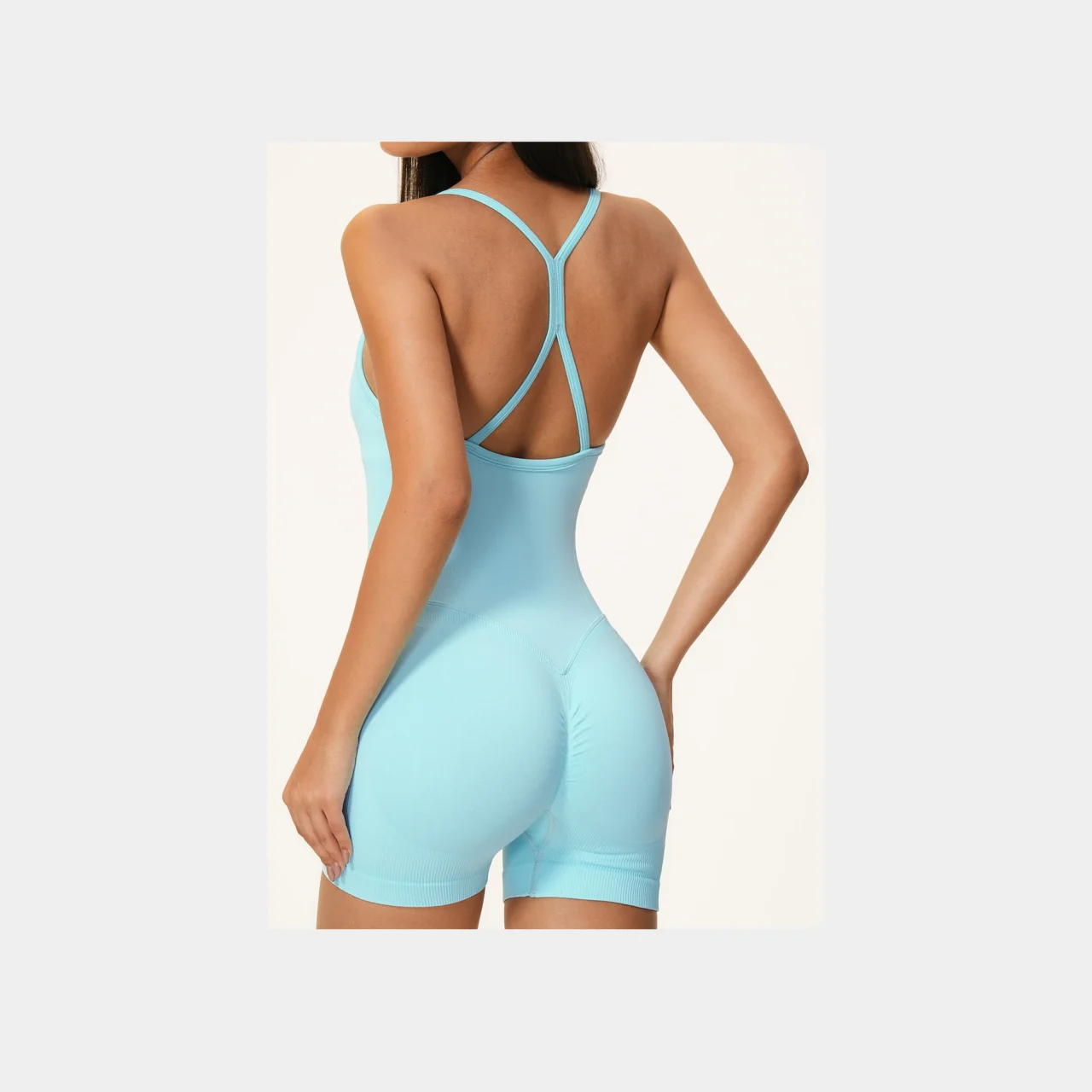 YEEGEM YGLT5107 strappy-back active unitard, aqua — back