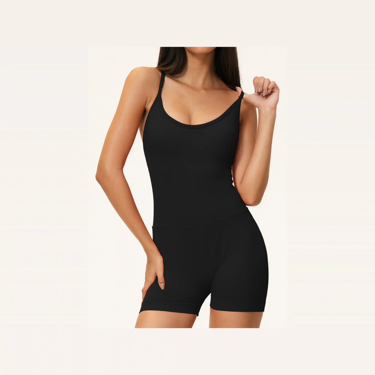 YEEGEM YGLT5107 strappy-back active unitard, black — front