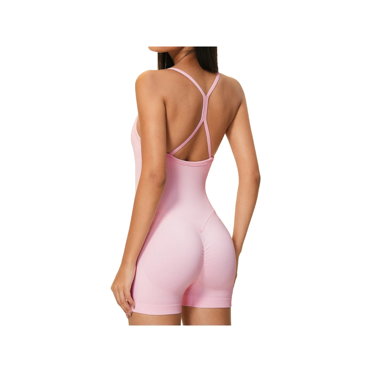 YEEGEM YGLT5107 strappy-back active unitard, pink — back