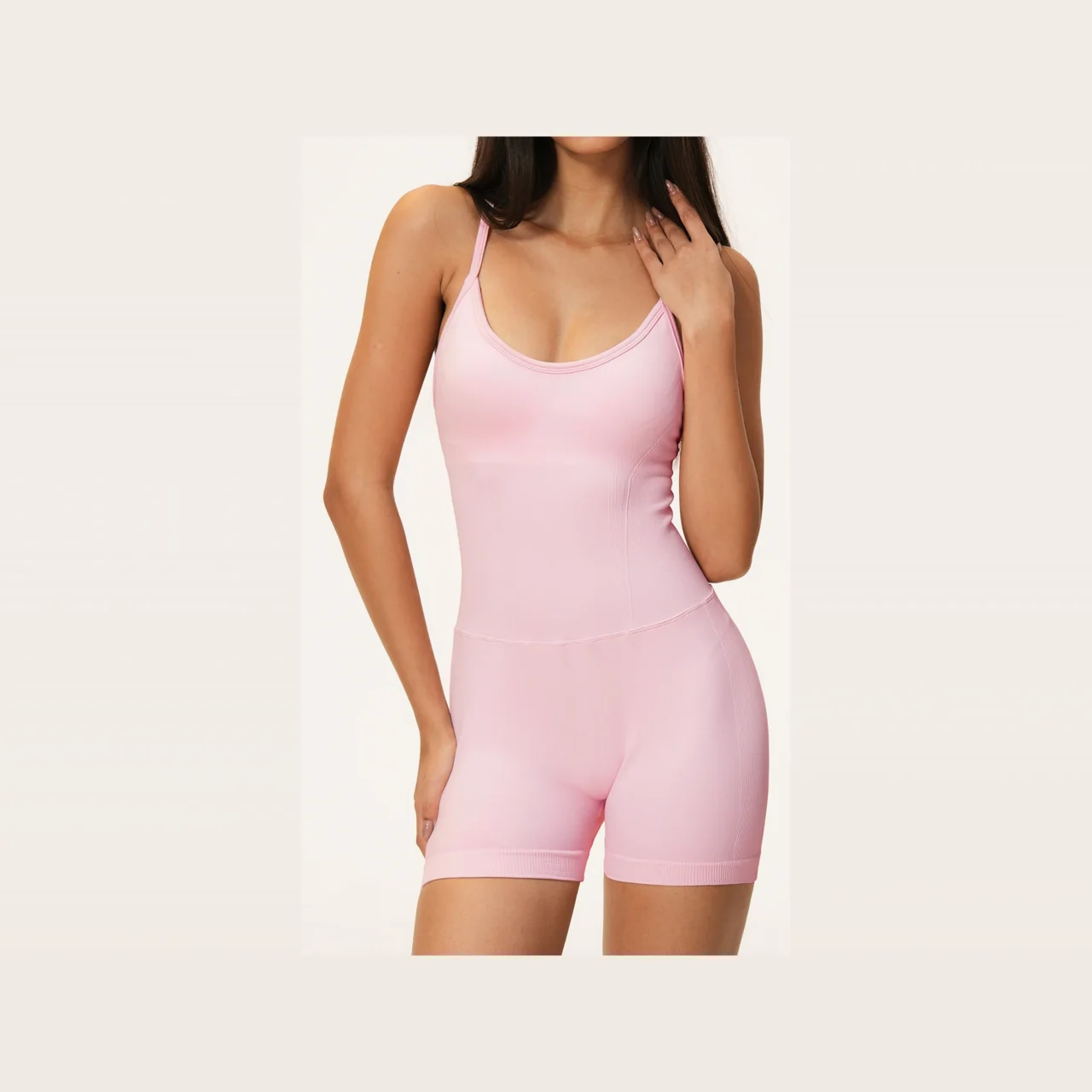 YEEGEM YGLT5107 strappy-back active unitard, pink — front