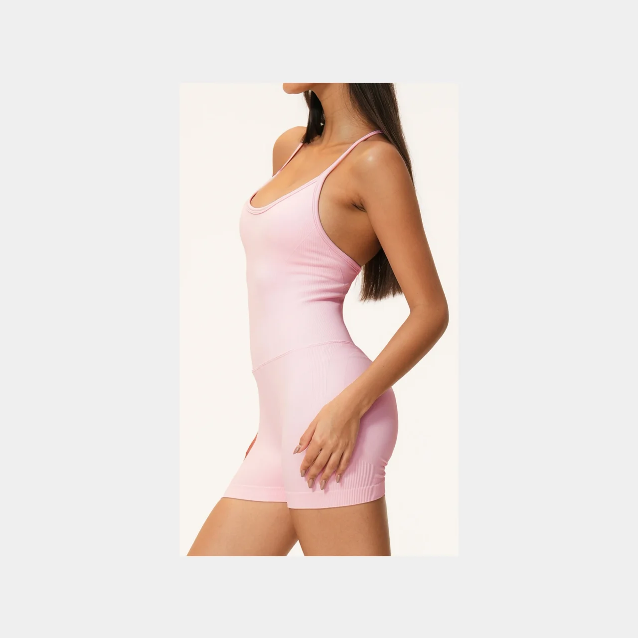 YEEGEM YGLT5107 strappy-back active unitard, pink — side
