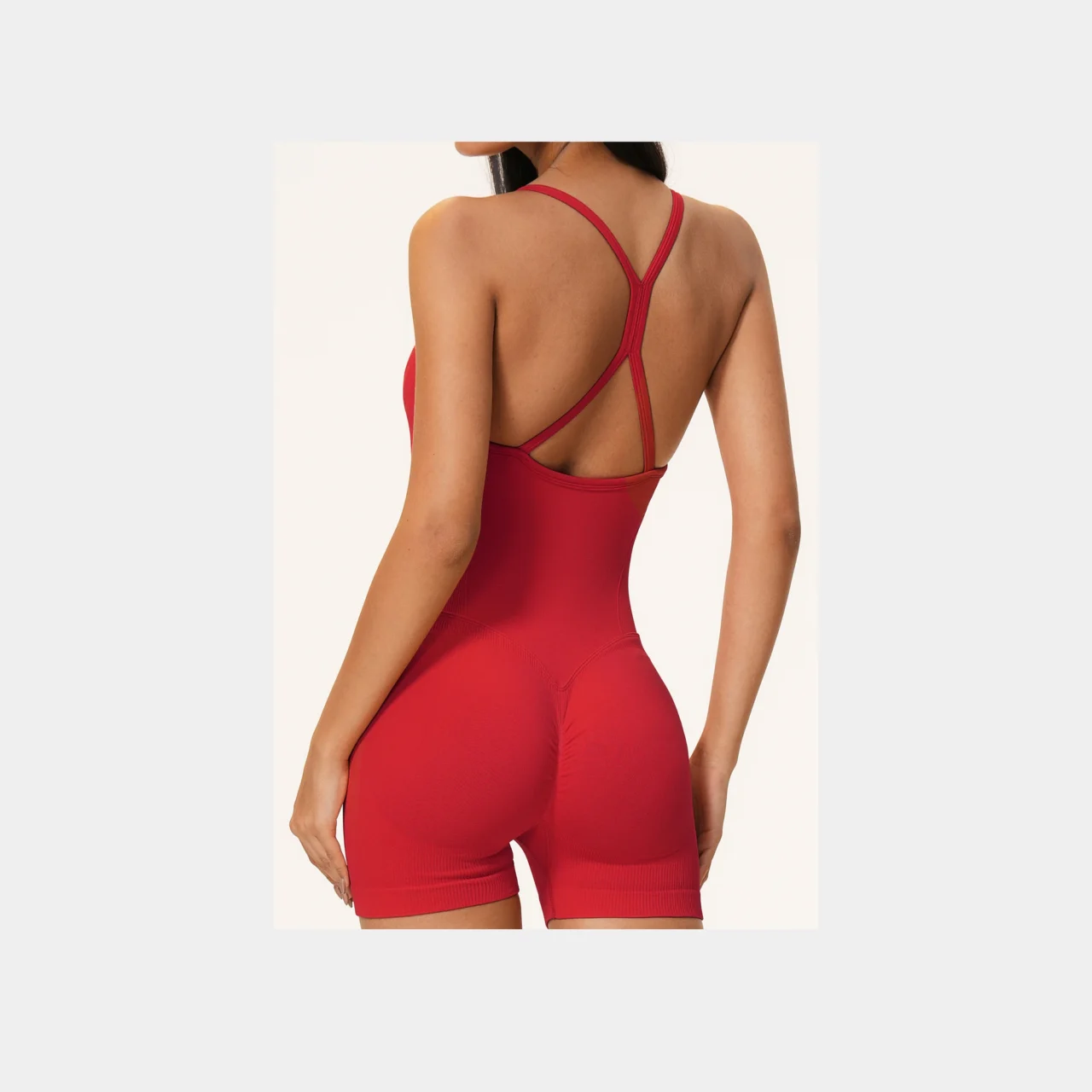 YEEGEM YGLT5107 strappy-back active unitard, red — back