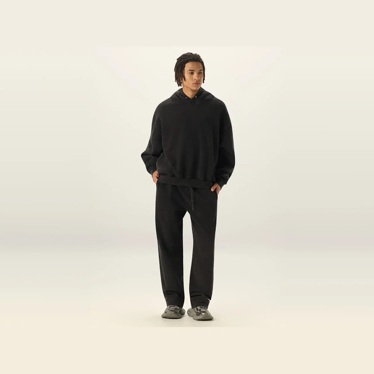 YEEGEM YGM8305 / YGK7305 washed black front — coordinated set