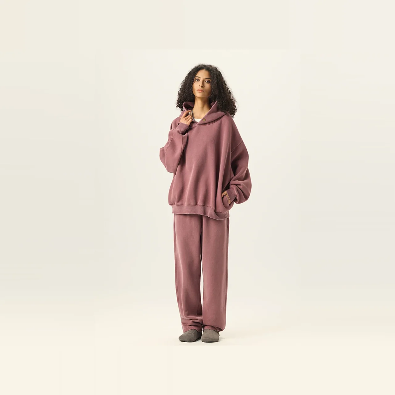 YEEGEM YGM8305 / YGK7305 washed rose red front — coordinated set
