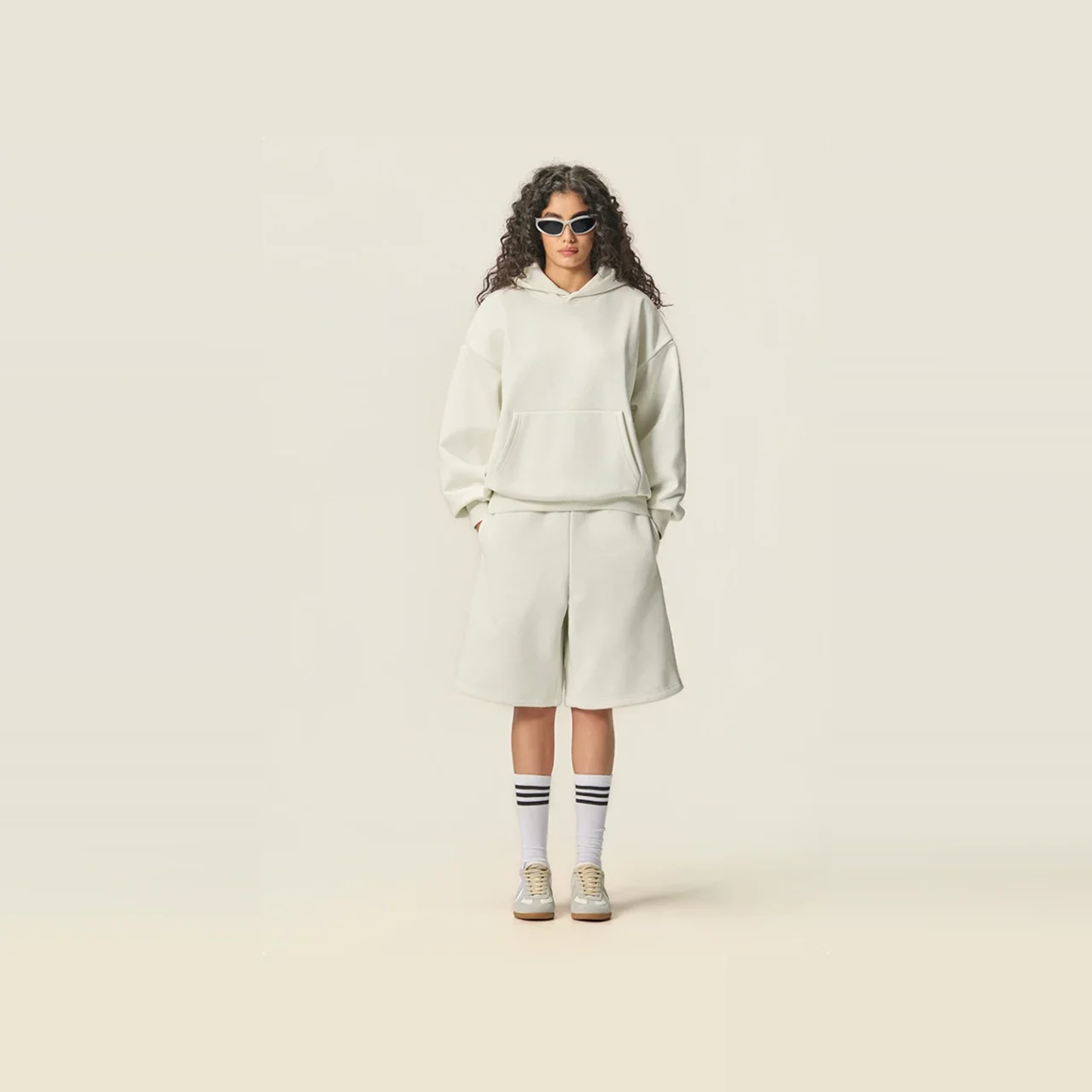 YEEGEM YGM8319 / YGDK031 cream white front — coordinated set