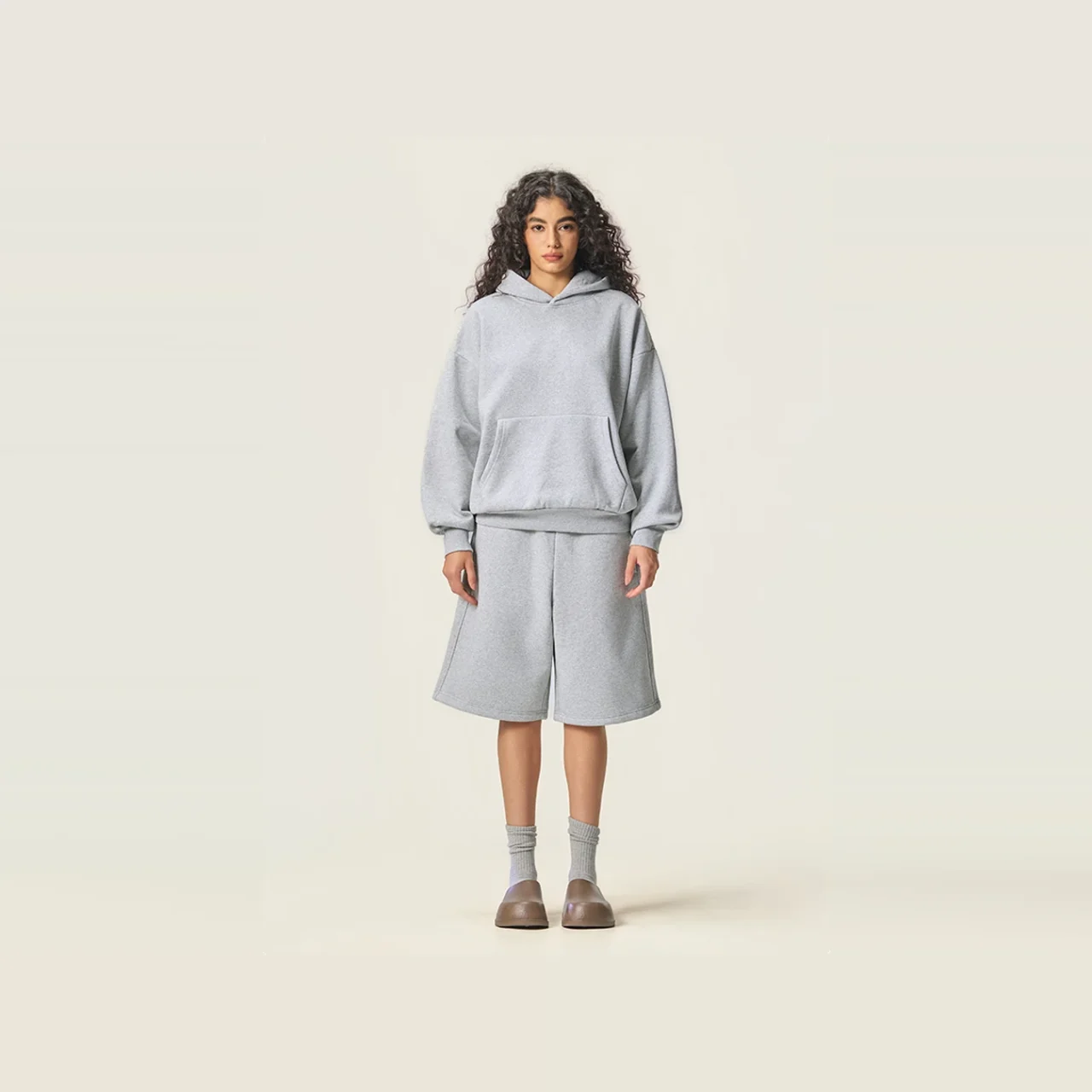 YEEGEM YGM8319 / YGDK031 heather gray front — coordinated set