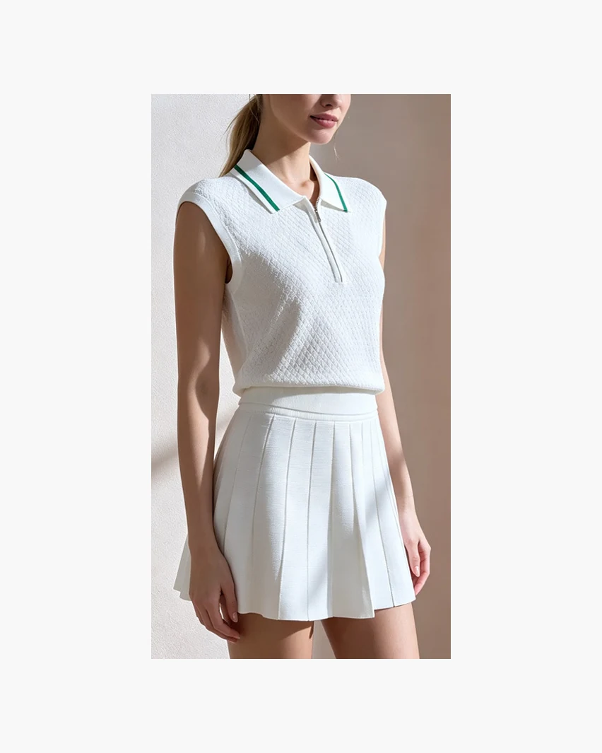 YEEGEM YGQS2605Z sleeveless polo tennis set in white, front view
