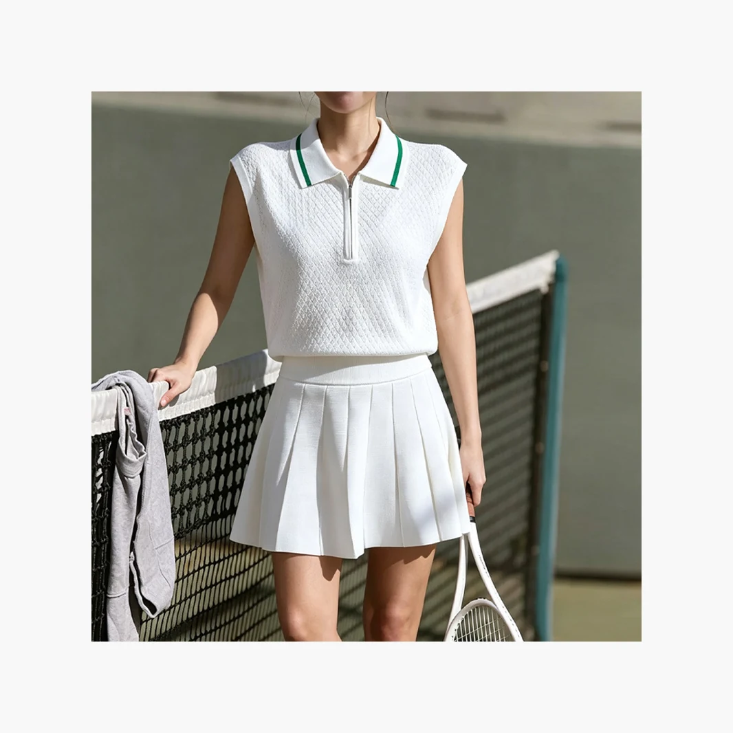 YEEGEM YGQS2605Z sleeveless polo tennis set, white — full front set