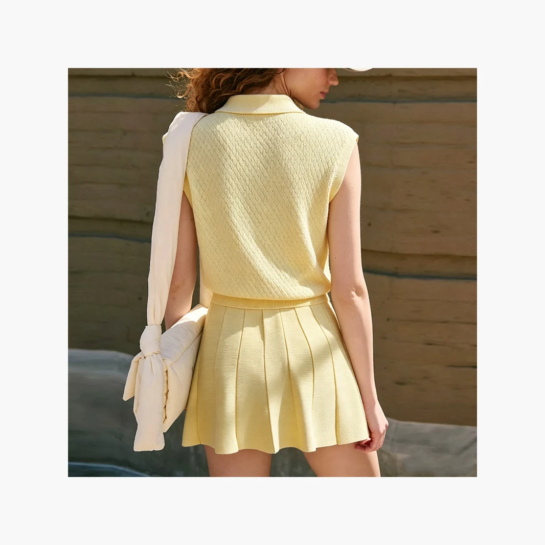 YEEGEM YGQS2605Z sleeveless polo tennis set, yellow — back