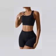 YEEGEM YGTZ8047 cross-back coordinated active set, black — color reference