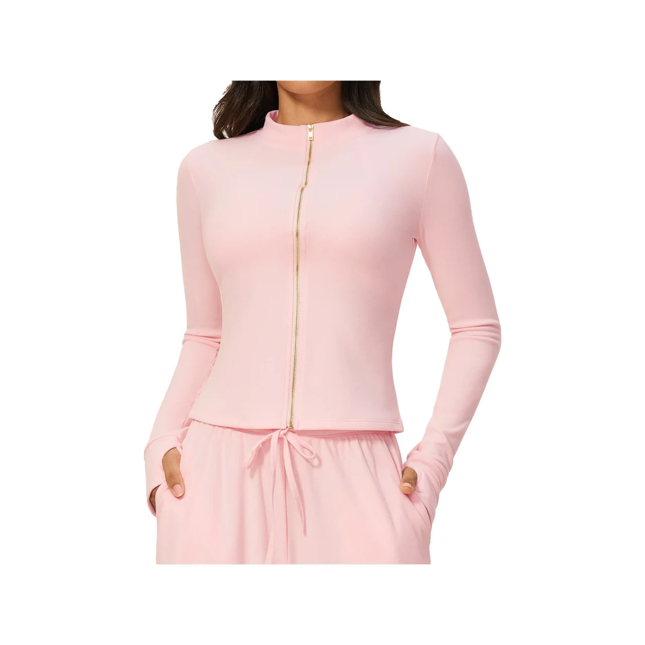 YEEGEM YGWT9626 fitted full-zip studio jacket, pink — front