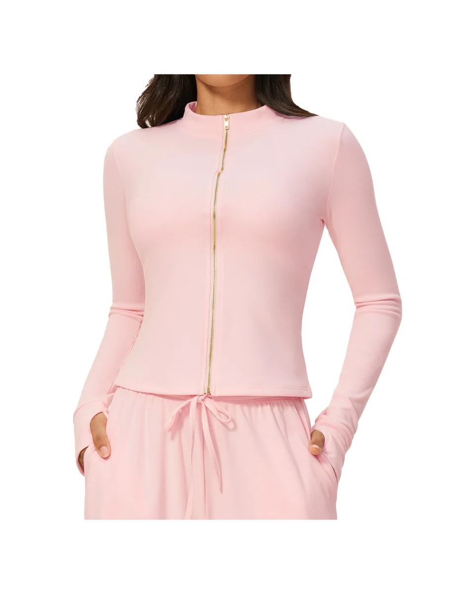 YEEGEM YGWT9626 fitted full-zip studio jacket, pink — front