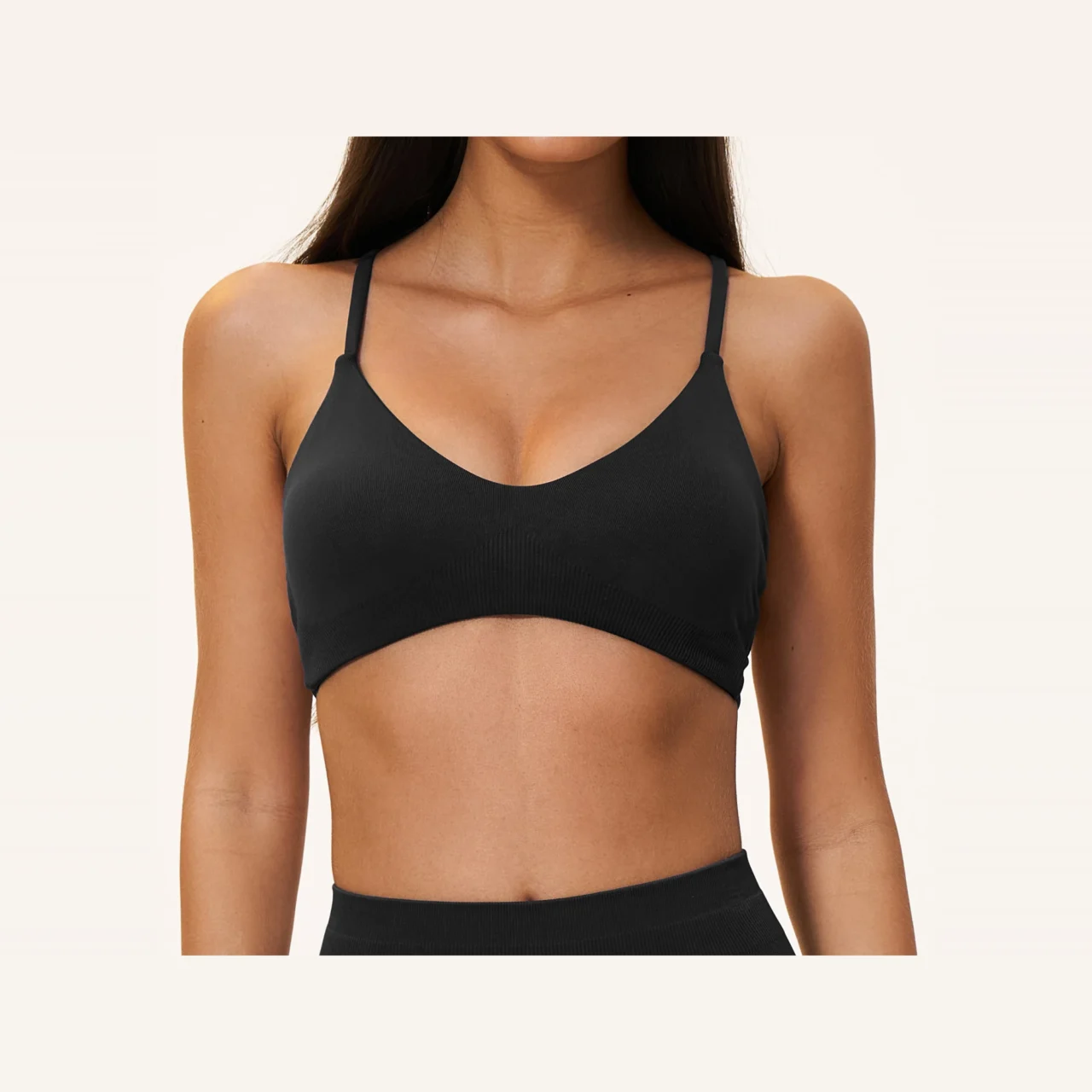 YEEGEM YGWX5112 y-back strappy yoga bra, black — front