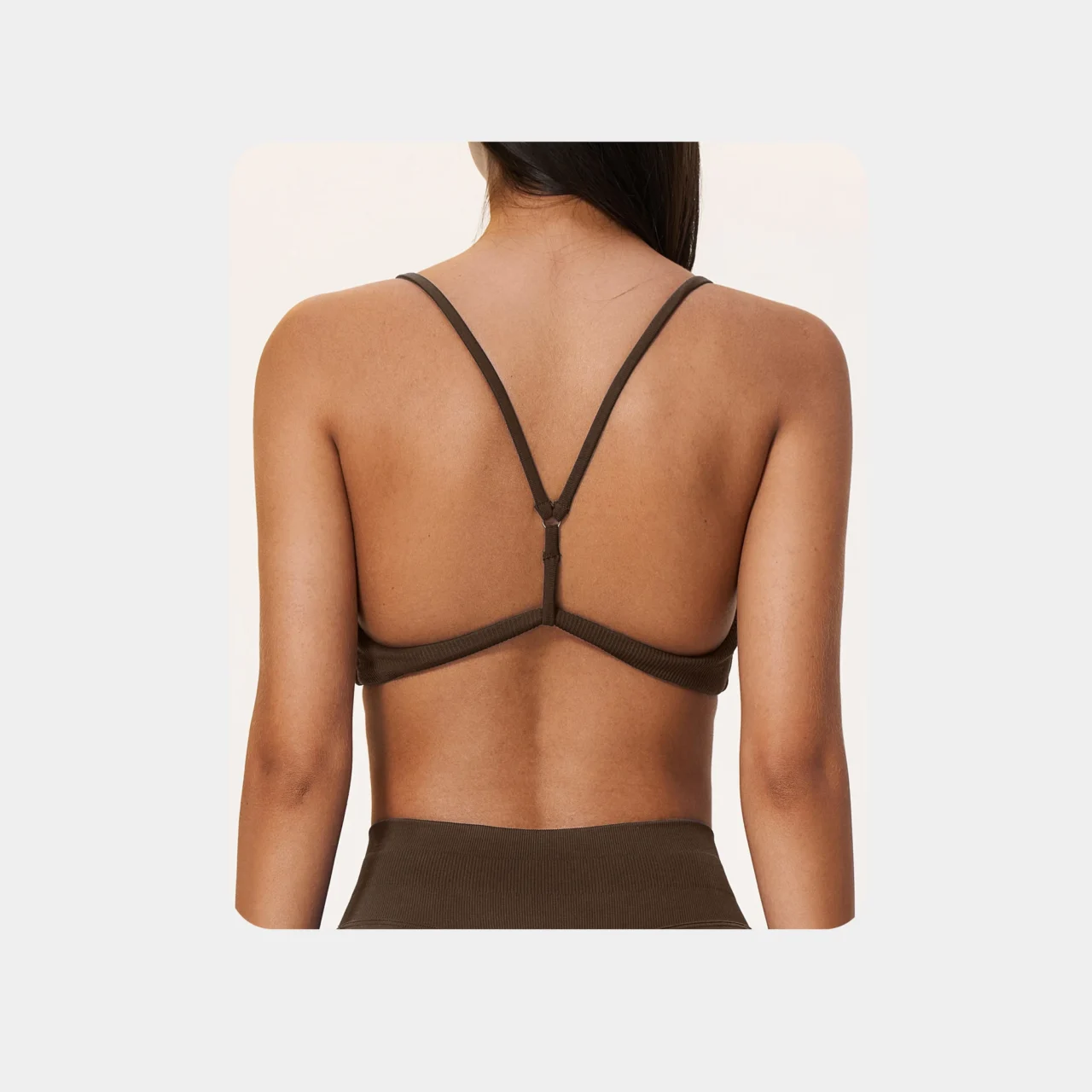 YEEGEM YGWX5112 y-back strappy yoga bra, dark brown — back