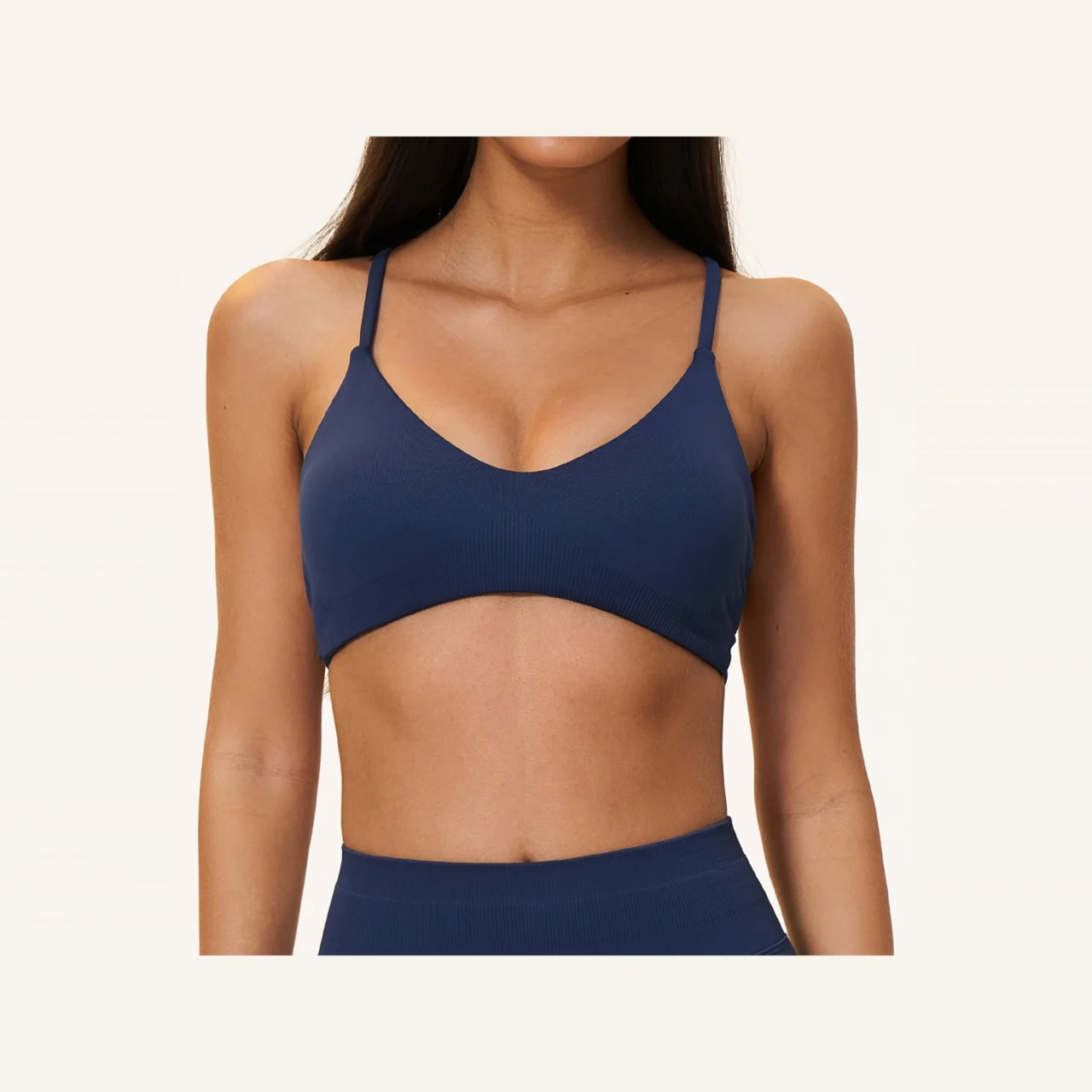 YEEGEM YGWX5112 y-back strappy yoga bra, navy — front