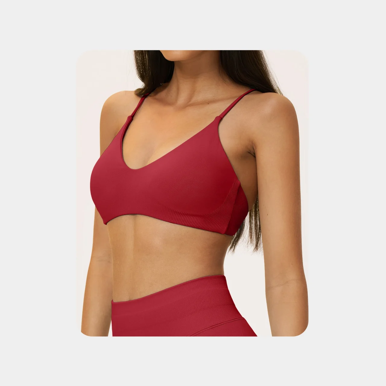 YEEGEM YGWX5112 y-back strappy yoga bra, red — angled view