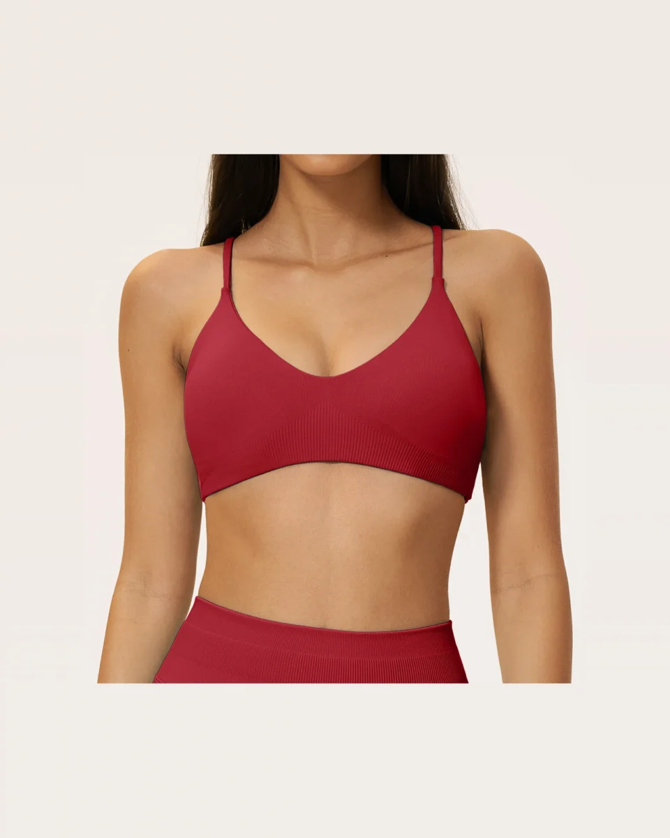 YEEGEM YGWX5112 y-back strappy yoga bra, red — front