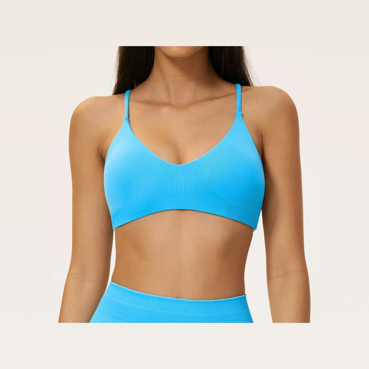 YEEGEM YGWX5112 y-back strappy yoga bra, sky blue — front